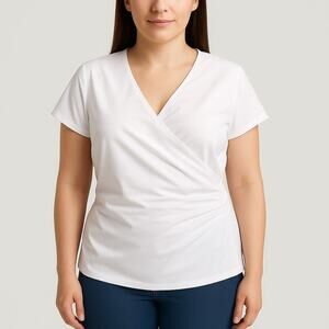 NWOT Nicole by Nicole Miller White V-Neck Pleated Blouse Women’s Size Large